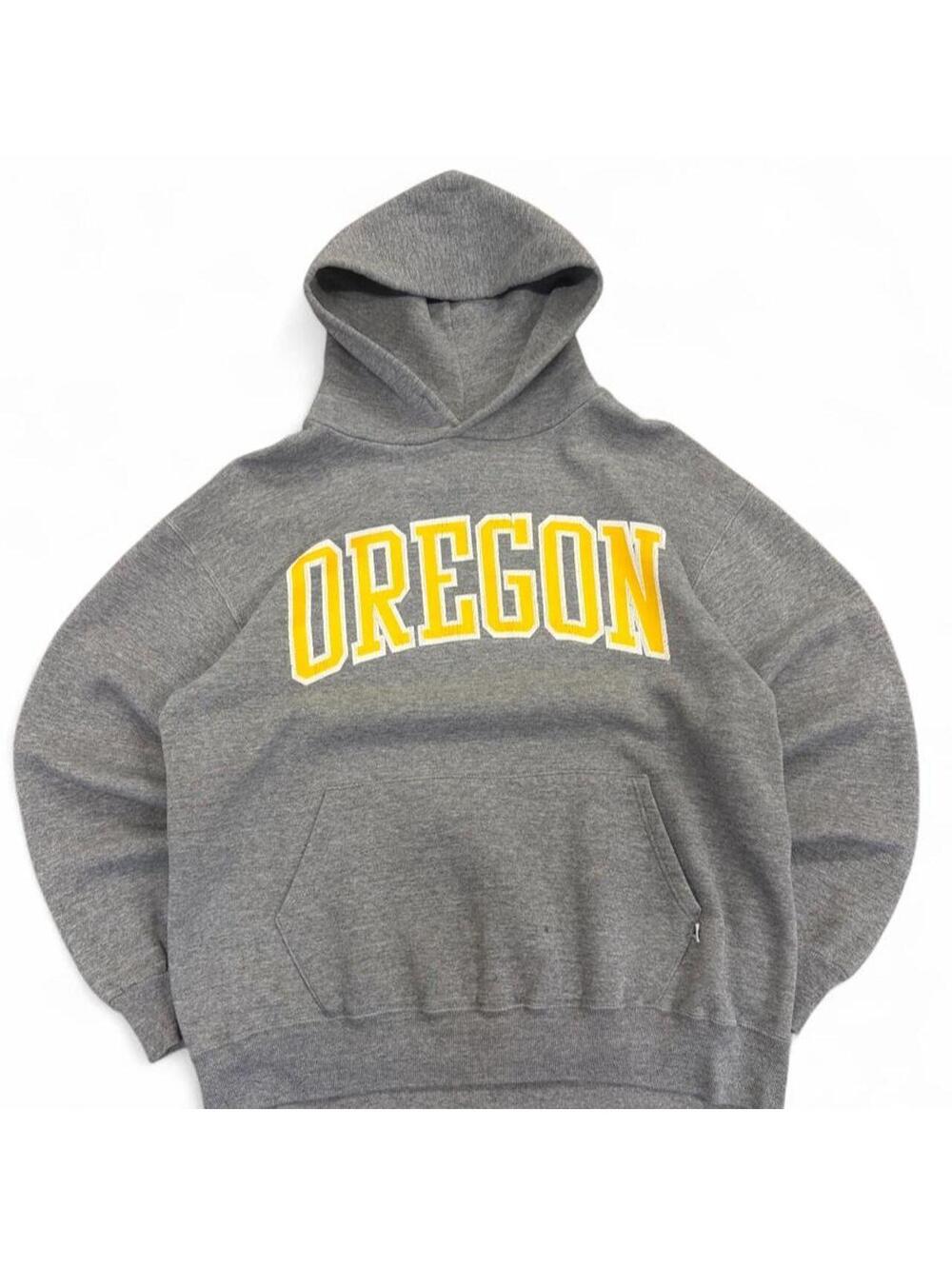 90s Russell Athletic Oregon Ducks Gray Hoodie with Yellow 'OREGON' Text